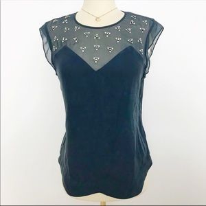 ANTHROPOLOGIE 100% silk bedazzled blouse